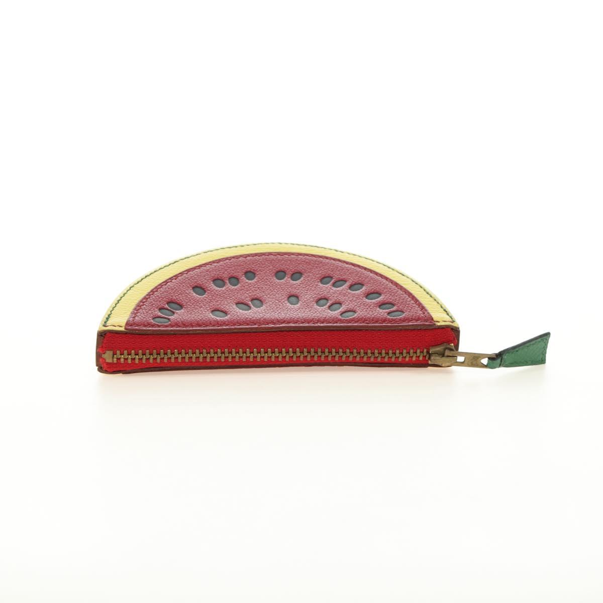 HERMES Watermelon Coin Purse Leather Red Auth 184685M