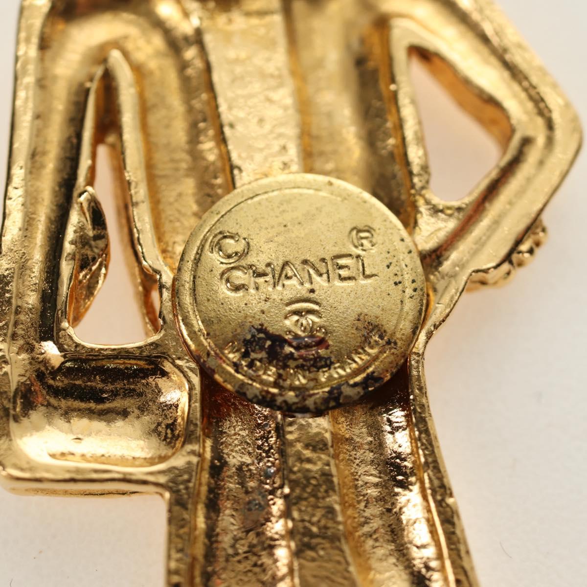 CHANEL Mademoiselle Brooch metal Gold Tone CC Auth 184687V