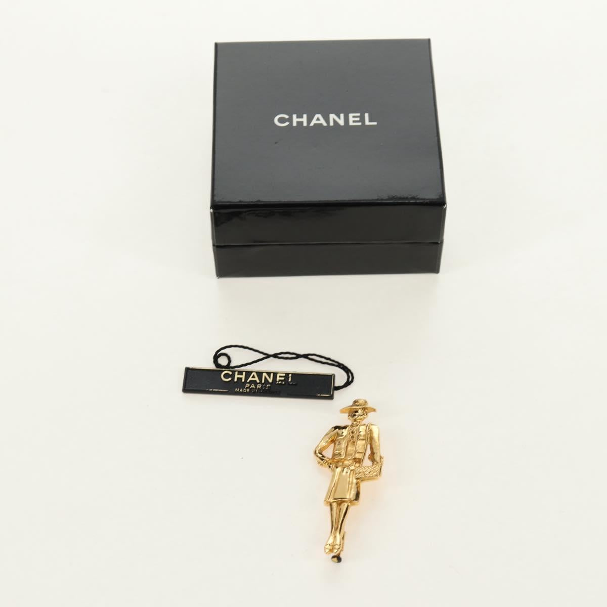CHANEL Mademoiselle Brooch metal Gold Tone CC Auth 184687V