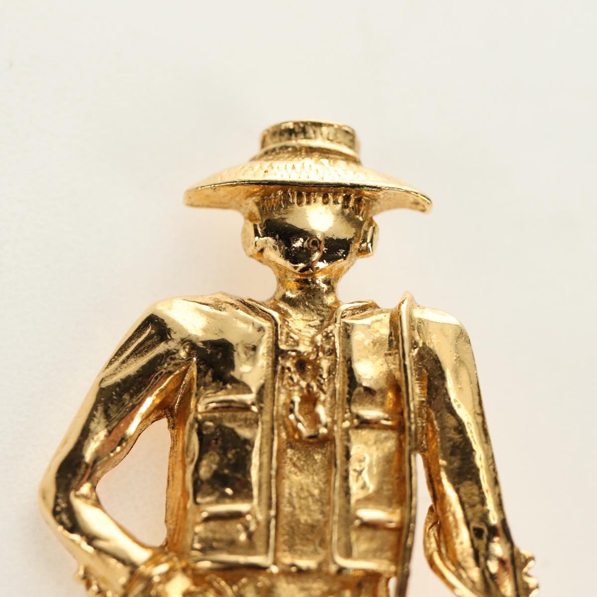 CHANEL Mademoiselle Brooch metal Gold Tone CC Auth 184687V