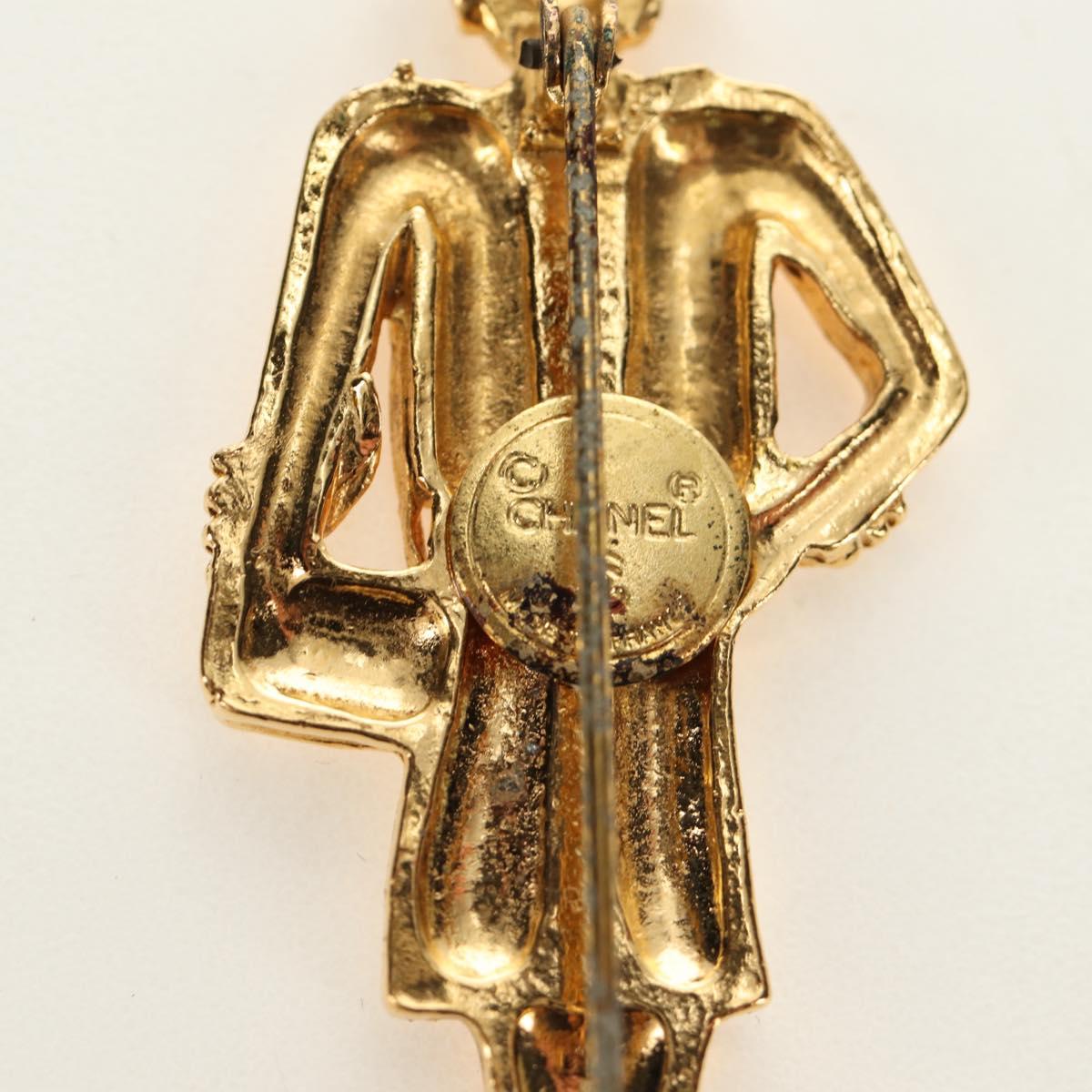 CHANEL Mademoiselle Brooch metal Gold Tone CC Auth 184687V
