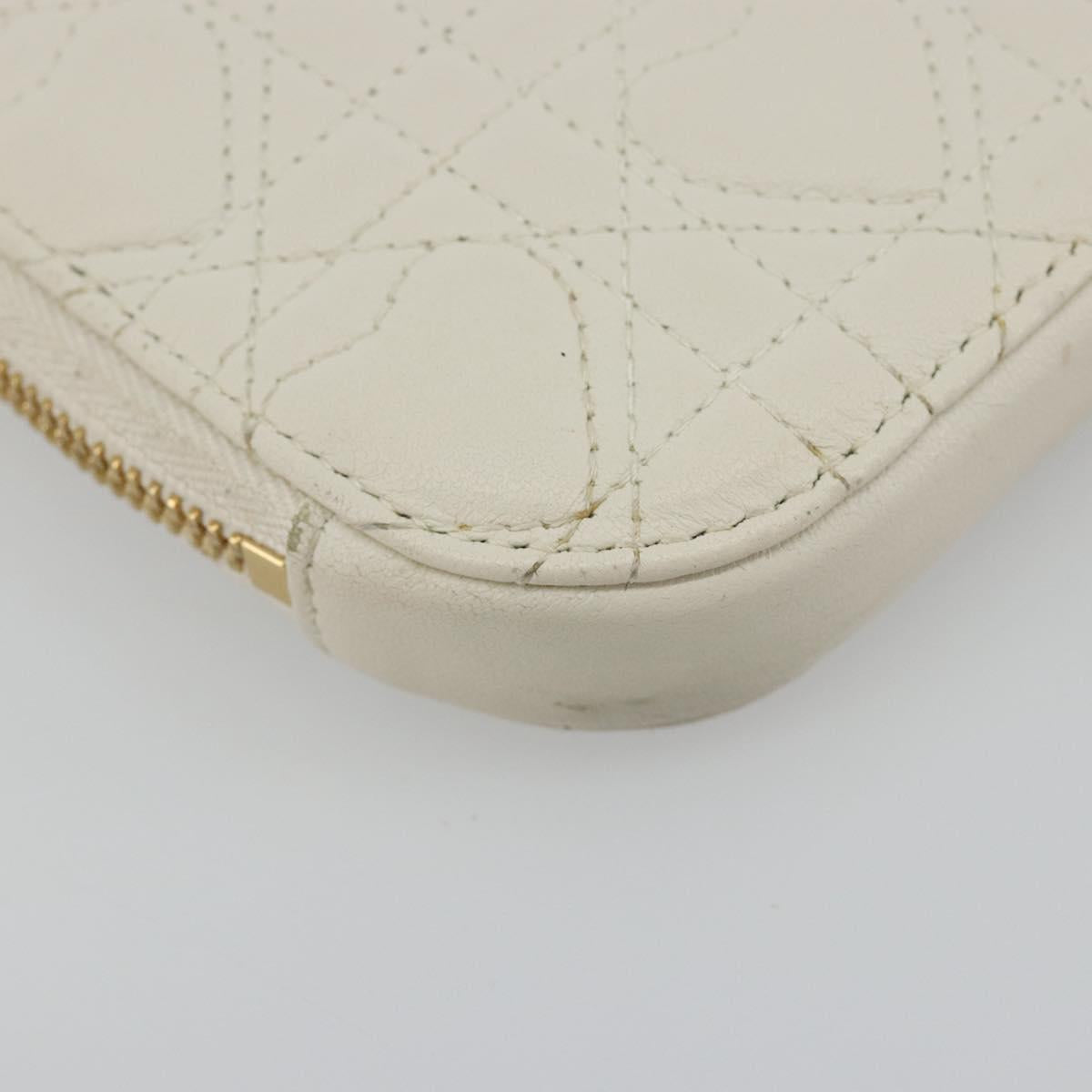 Christian Dior Heart Cannage Chain Shoulder Phone Leather White Auth 184688A