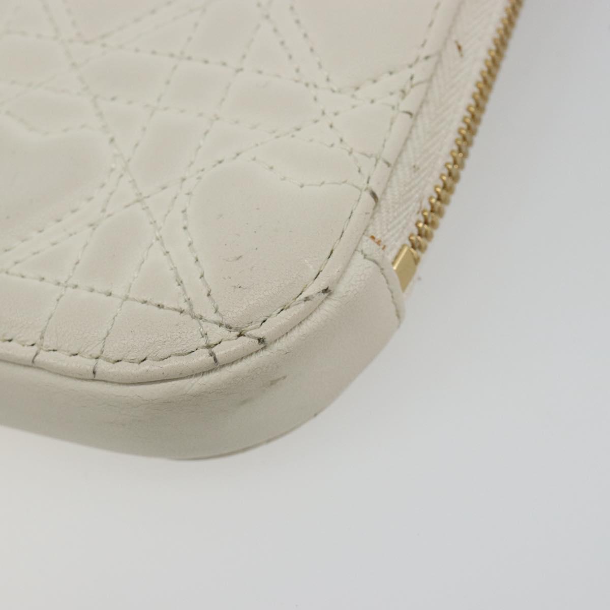 Christian Dior Heart Cannage Chain Shoulder Phone Leather White Auth 184688A