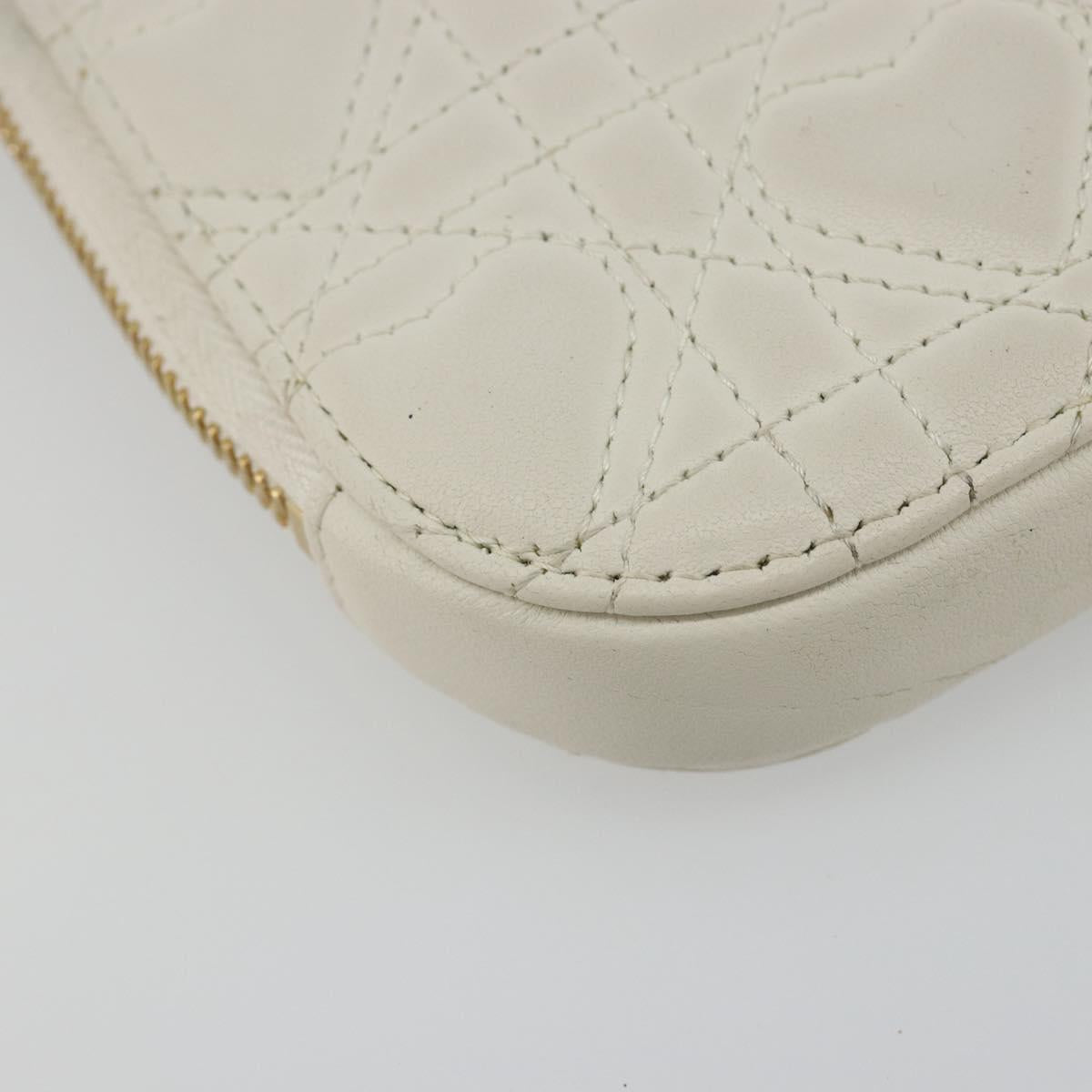 Christian Dior Heart Cannage Chain Shoulder Phone Leather White Auth 184688A