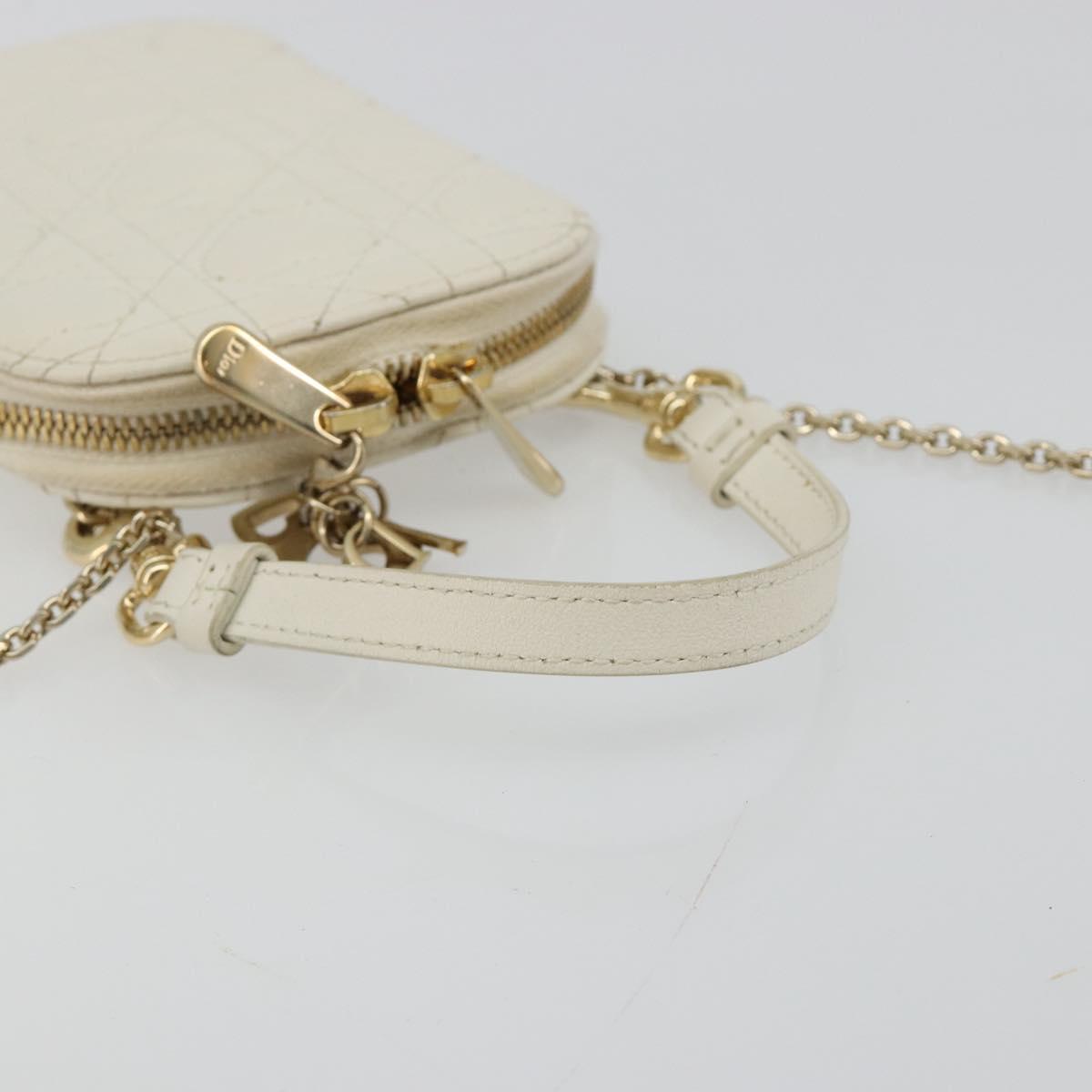 Christian Dior Heart Cannage Chain Shoulder Phone Leather White Auth 184688A