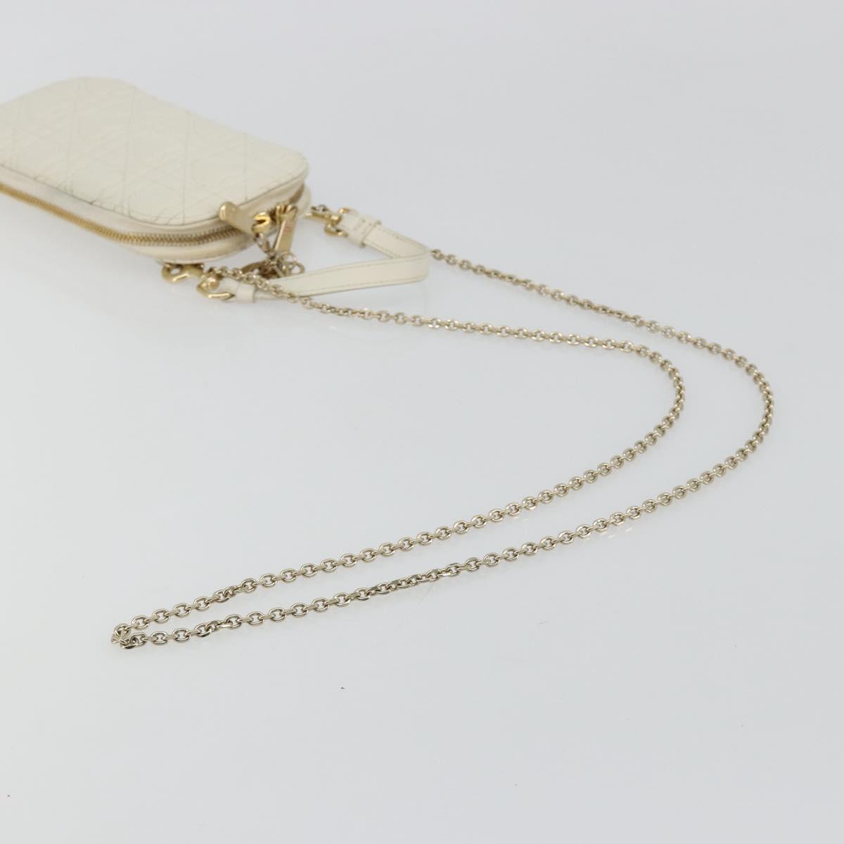 Christian Dior Heart Cannage Chain Shoulder Phone Leather White Auth 184688A