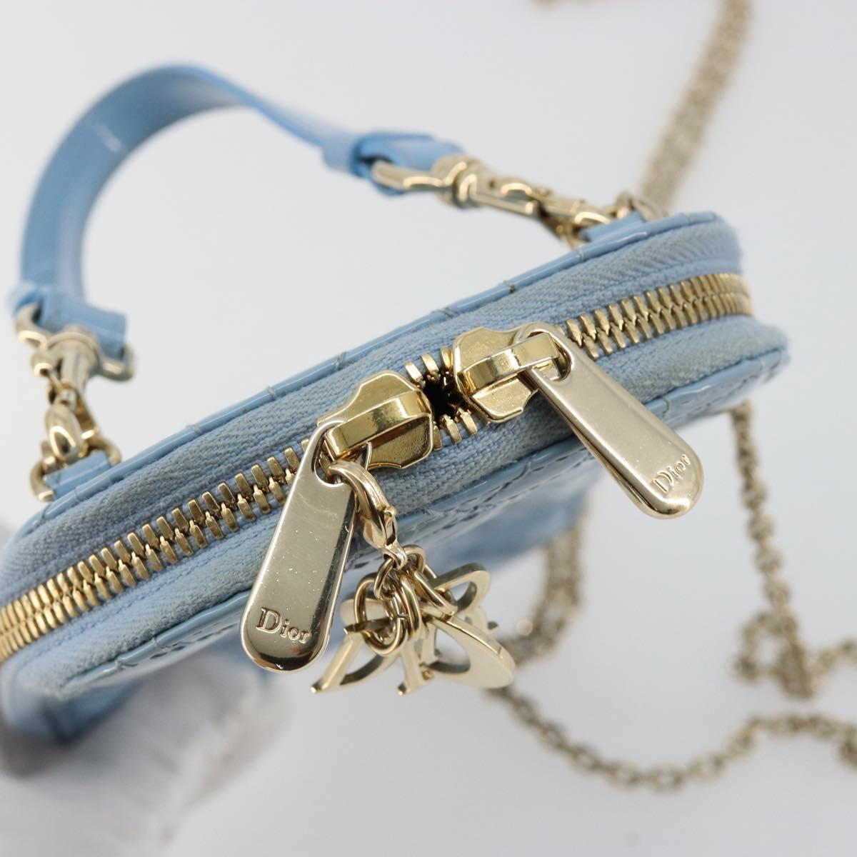 Christian Dior Cannage Phone Case Bag Patent leather Light Blue Auth 184689A