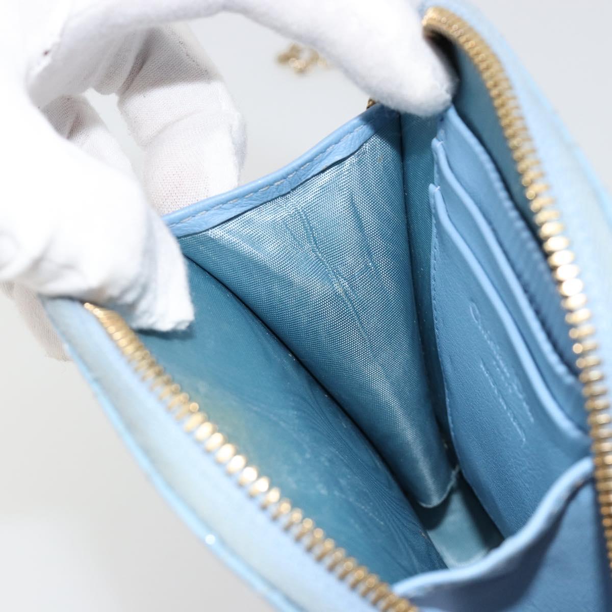 Christian Dior Cannage Phone Case Bag Patent leather Light Blue Auth 184689A
