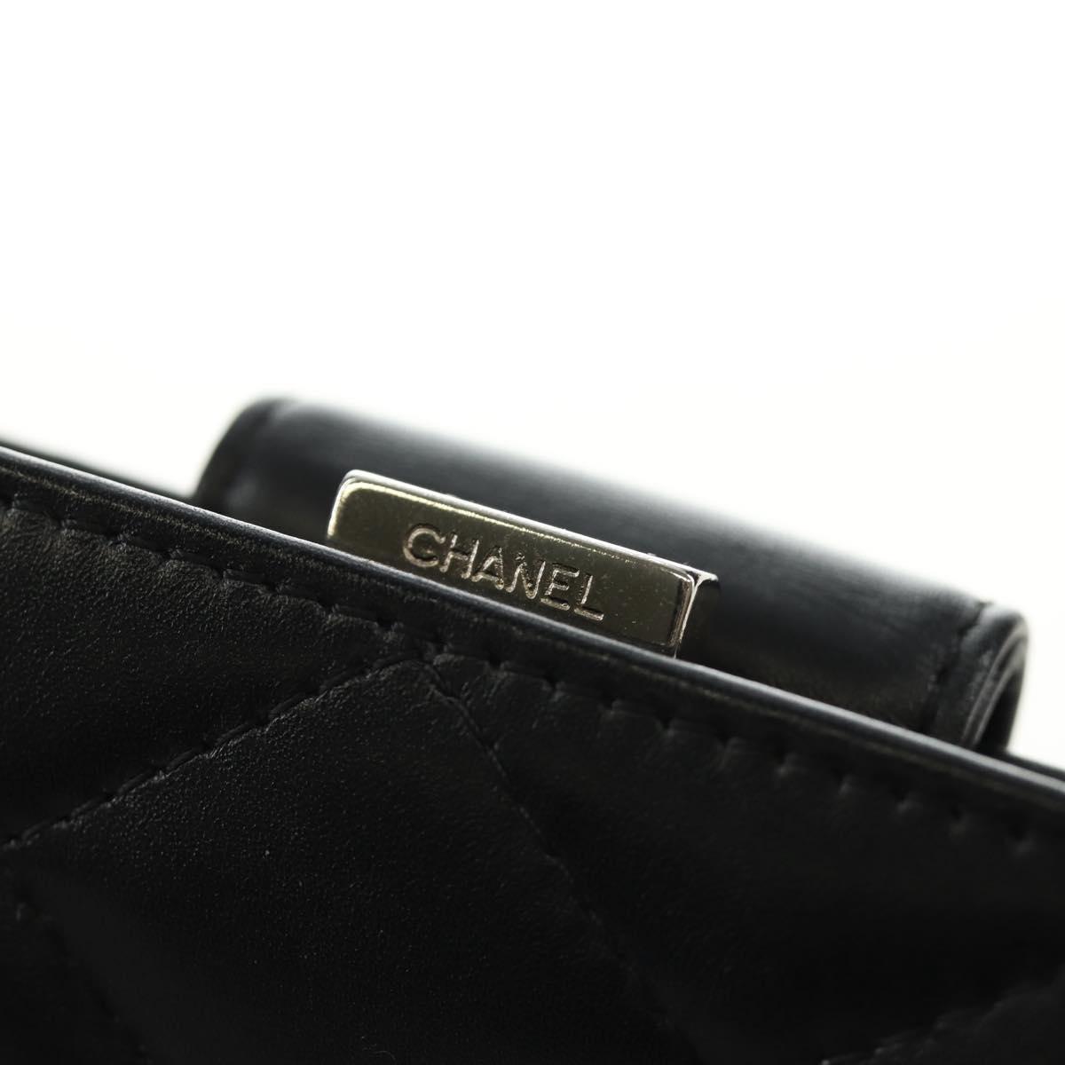 CHANEL Cambon Line Wallet Lamb Skin Black CC Auth 184691V