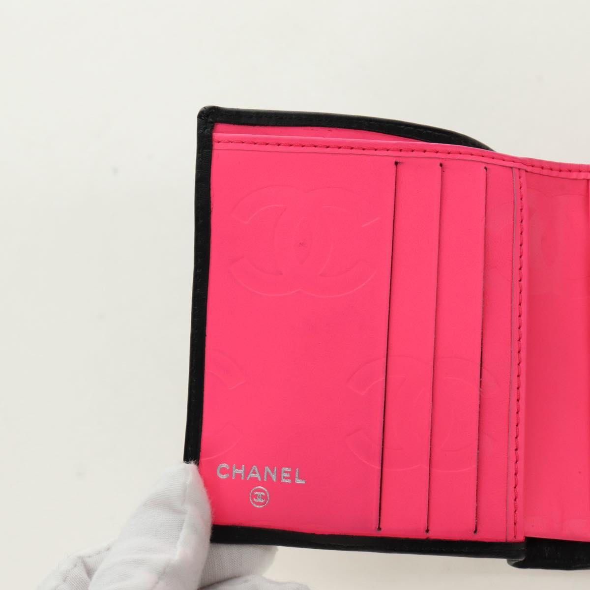 CHANEL Cambon Line Wallet Lamb Skin Black CC Auth 184691V