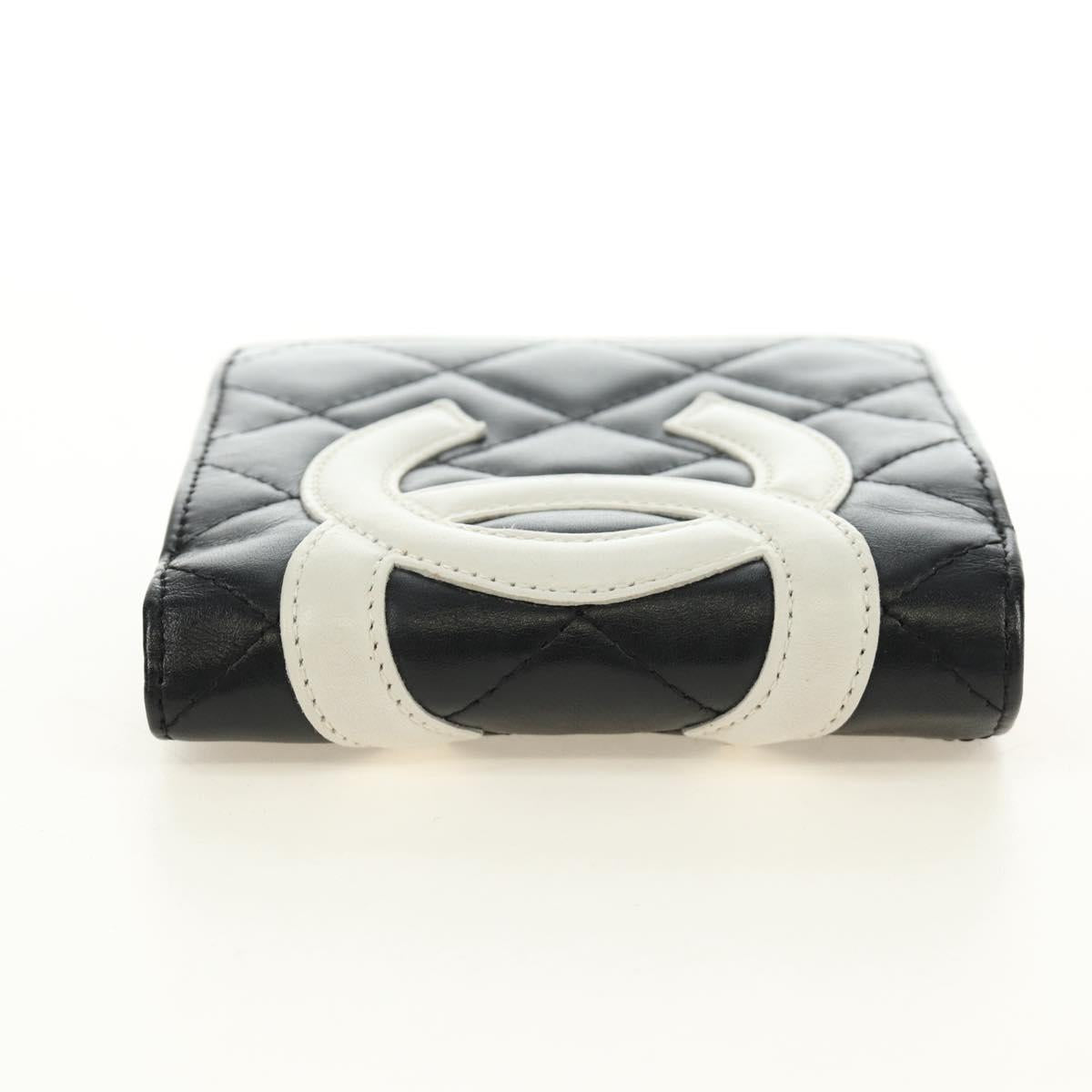 CHANEL Cambon Line Wallet Lamb Skin Black CC Auth 184691V