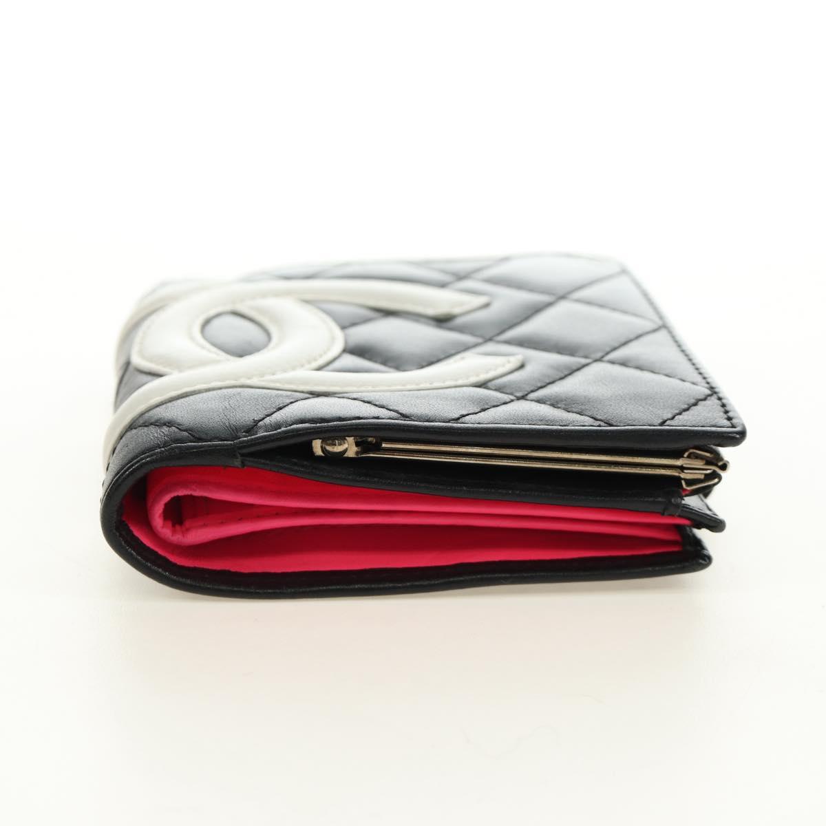 CHANEL Cambon Line Wallet Lamb Skin Black CC Auth 184691V