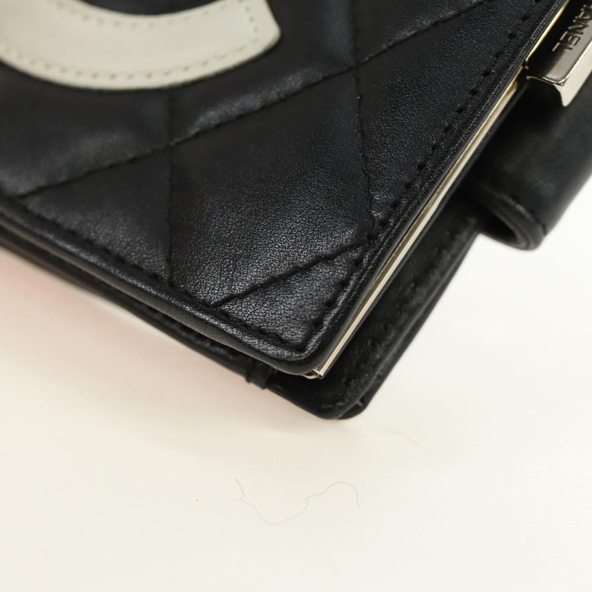 CHANEL Cambon Line Wallet Lamb Skin Black CC Auth 184691V