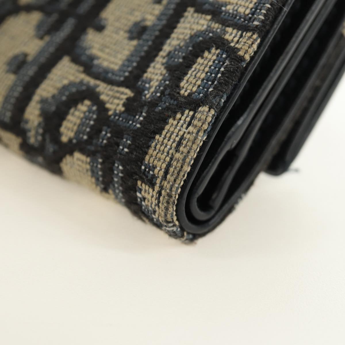Christian Dior Trotter Canvas Card Case Navy Gold Auth 184692M
