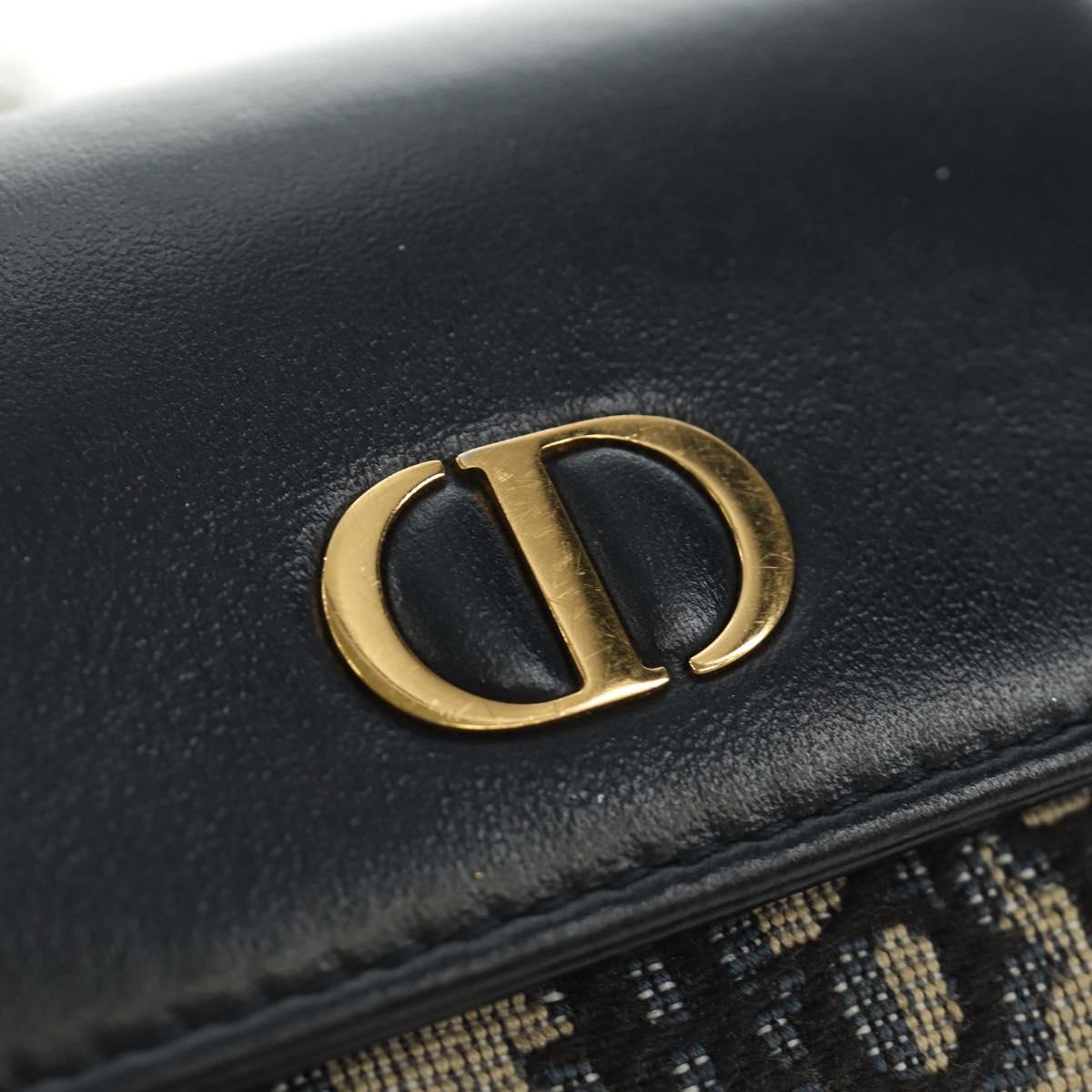 Christian Dior Trotter Canvas Card Case Navy Gold Auth 184692M