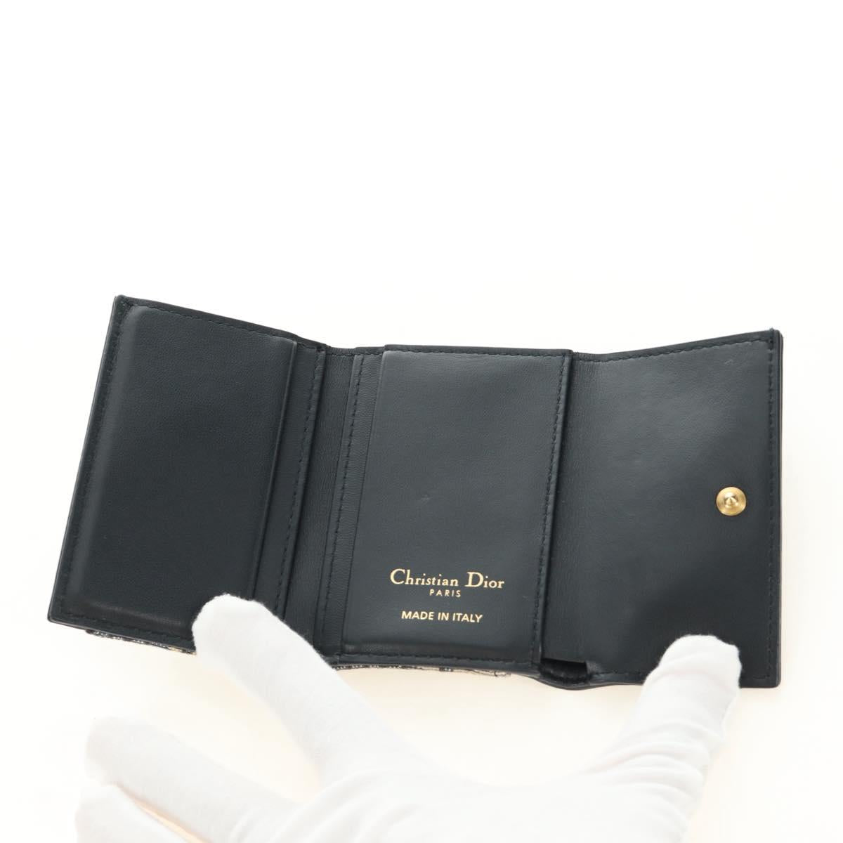 Christian Dior Trotter Canvas Card Case Navy Gold Auth 184692M