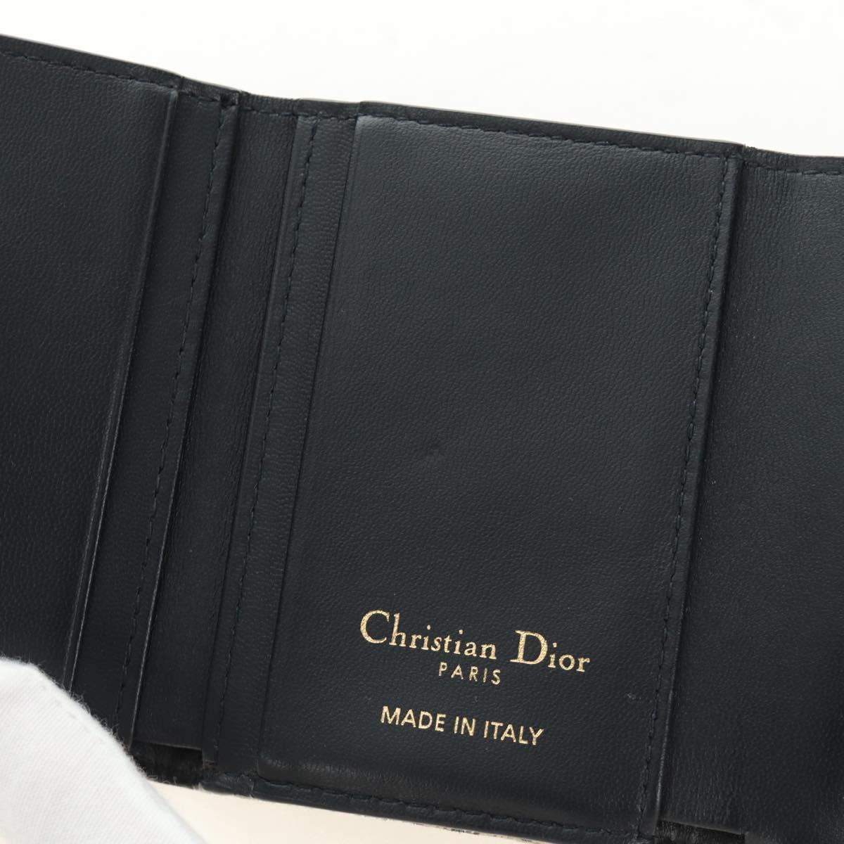Christian Dior Trotter Canvas Card Case Navy Gold Auth 184692M