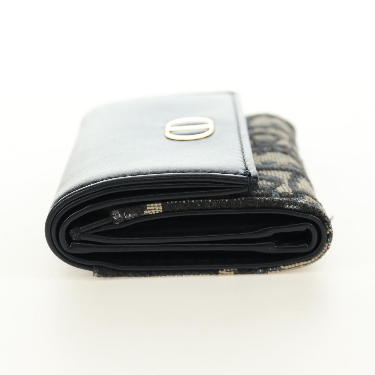 Christian Dior Trotter Canvas Card Case Navy Gold Auth 184692M