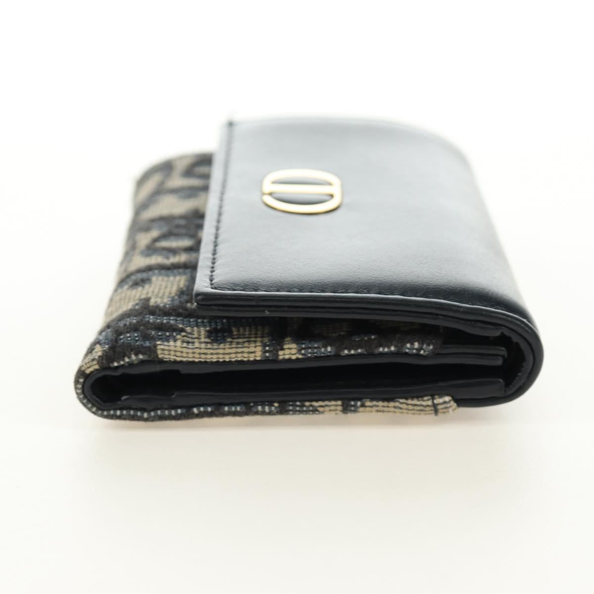 Christian Dior Trotter Canvas Card Case Navy Gold Auth 184692M