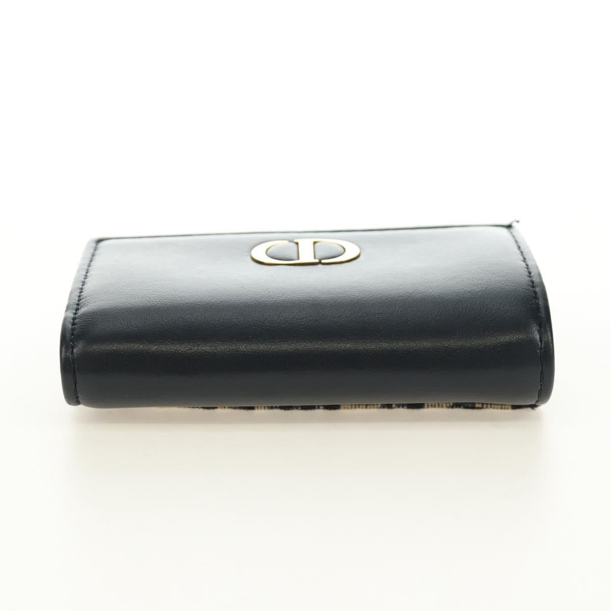 Christian Dior Trotter Canvas Card Case Navy Gold Auth 184692M