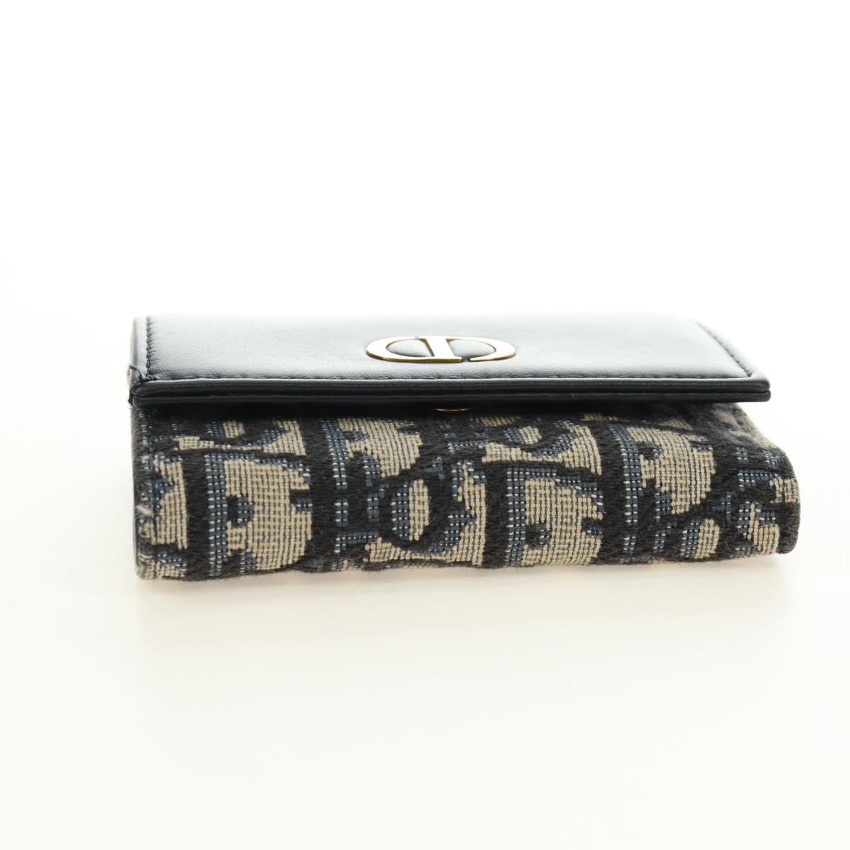 Christian Dior Trotter Canvas Card Case Navy Gold Auth 184692M