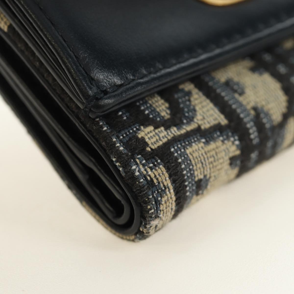 Christian Dior Trotter Canvas Card Case Navy Gold Auth 184692M
