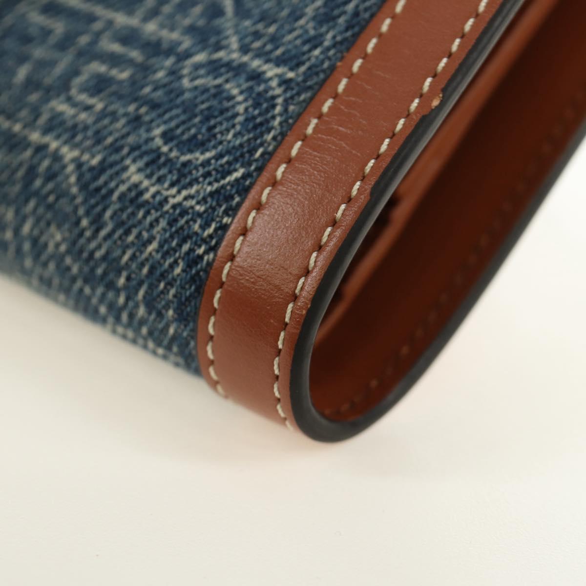CELINE Triomphe Wallet Denim Blue Gold Auth 184693M