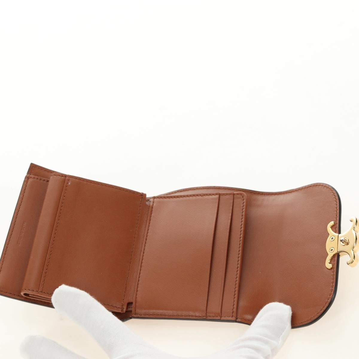 CELINE Triomphe Wallet Denim Blue Gold Auth 184693M