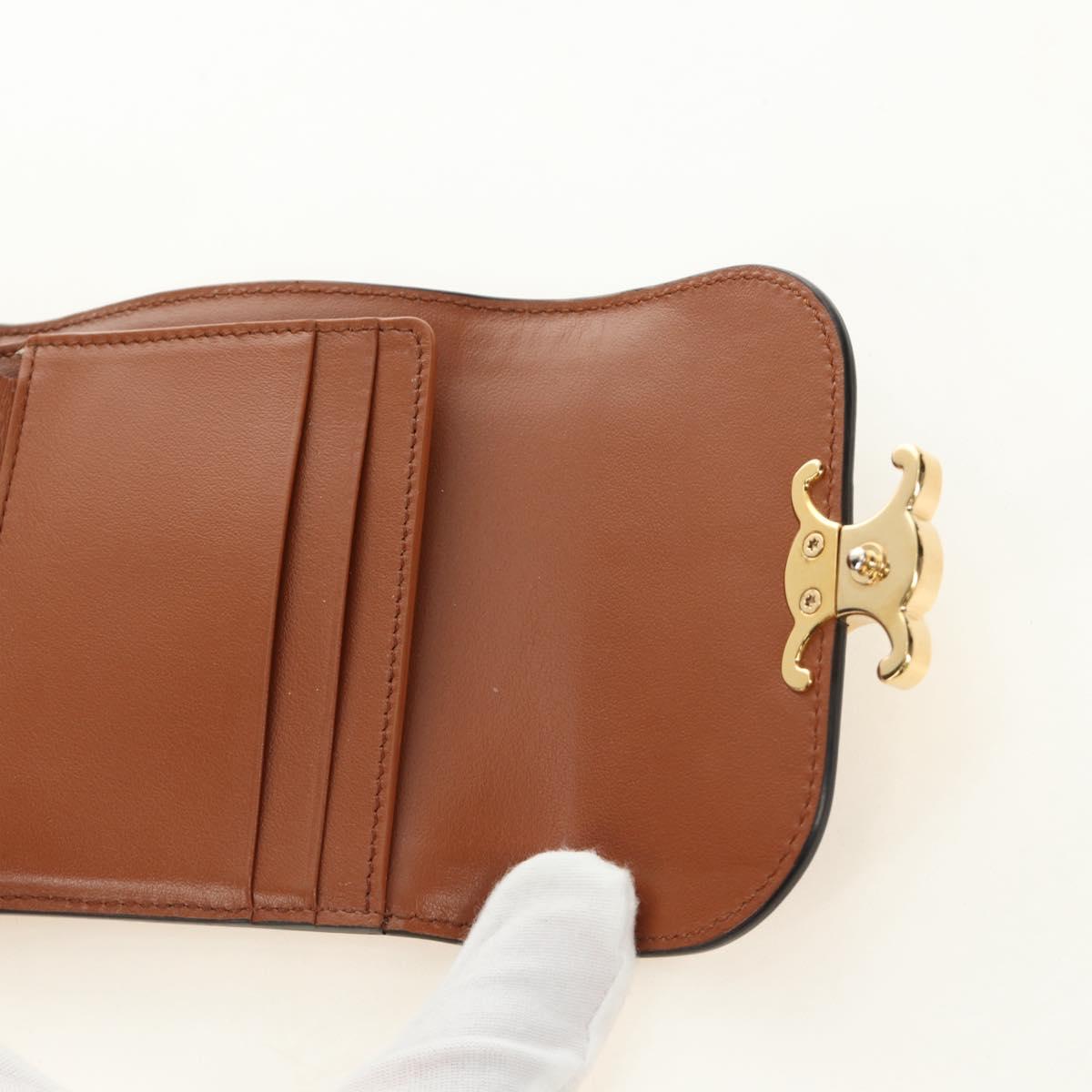CELINE Triomphe Wallet Denim Blue Gold Auth 184693M