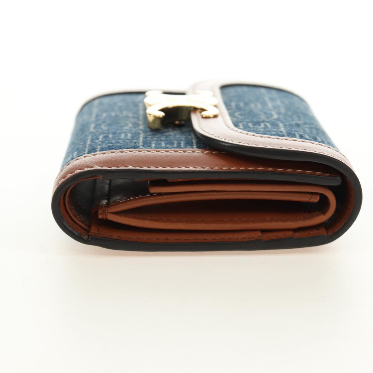 CELINE Triomphe Wallet Denim Blue Gold Auth 184693M