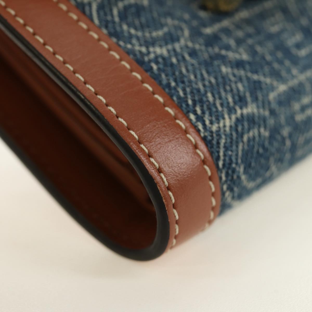 CELINE Triomphe Wallet Denim Blue Gold Auth 184693M