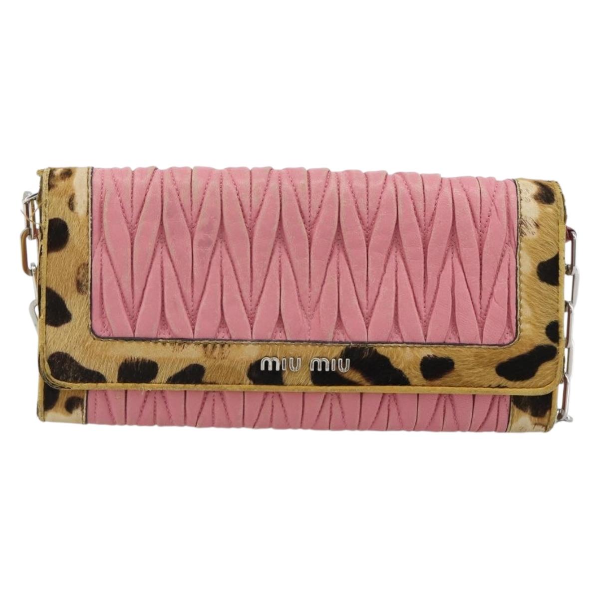 Miu Miu Matelasse Chain Shoulder Bag Leather Pink Silver Auth 184694