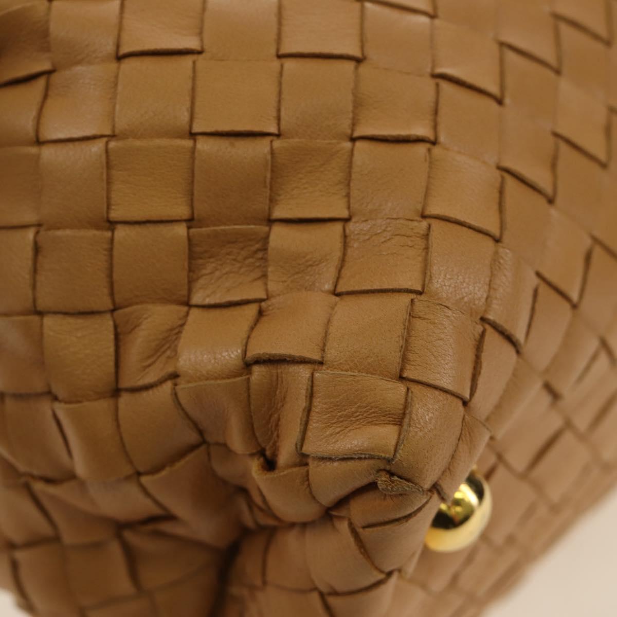 BOTTEGA VENETA INTRECCIATO Hand Bag Leather 2way Beige Gold Auth 184696V