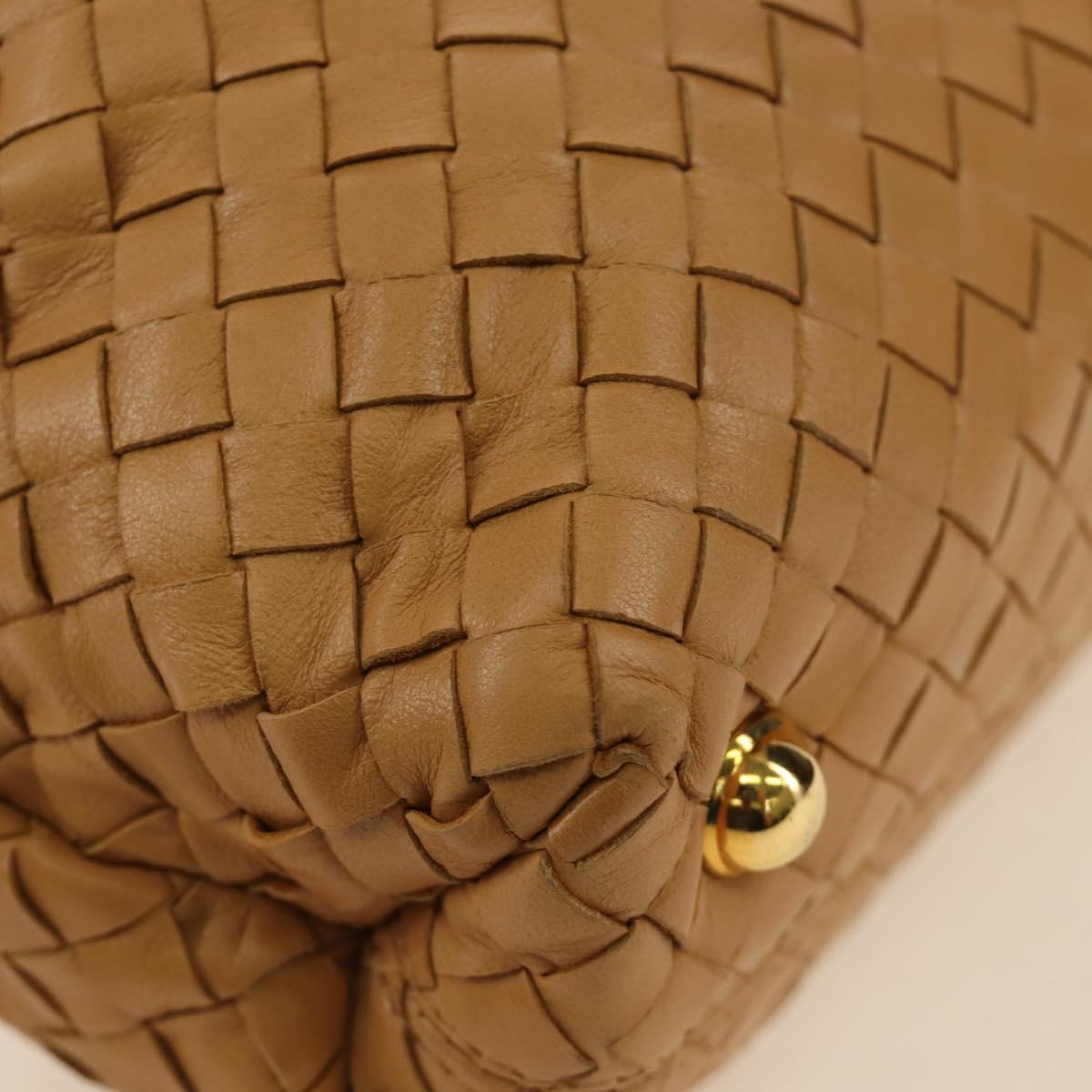 BOTTEGA VENETA INTRECCIATO Hand Bag Leather 2way Beige Gold Auth 184696V