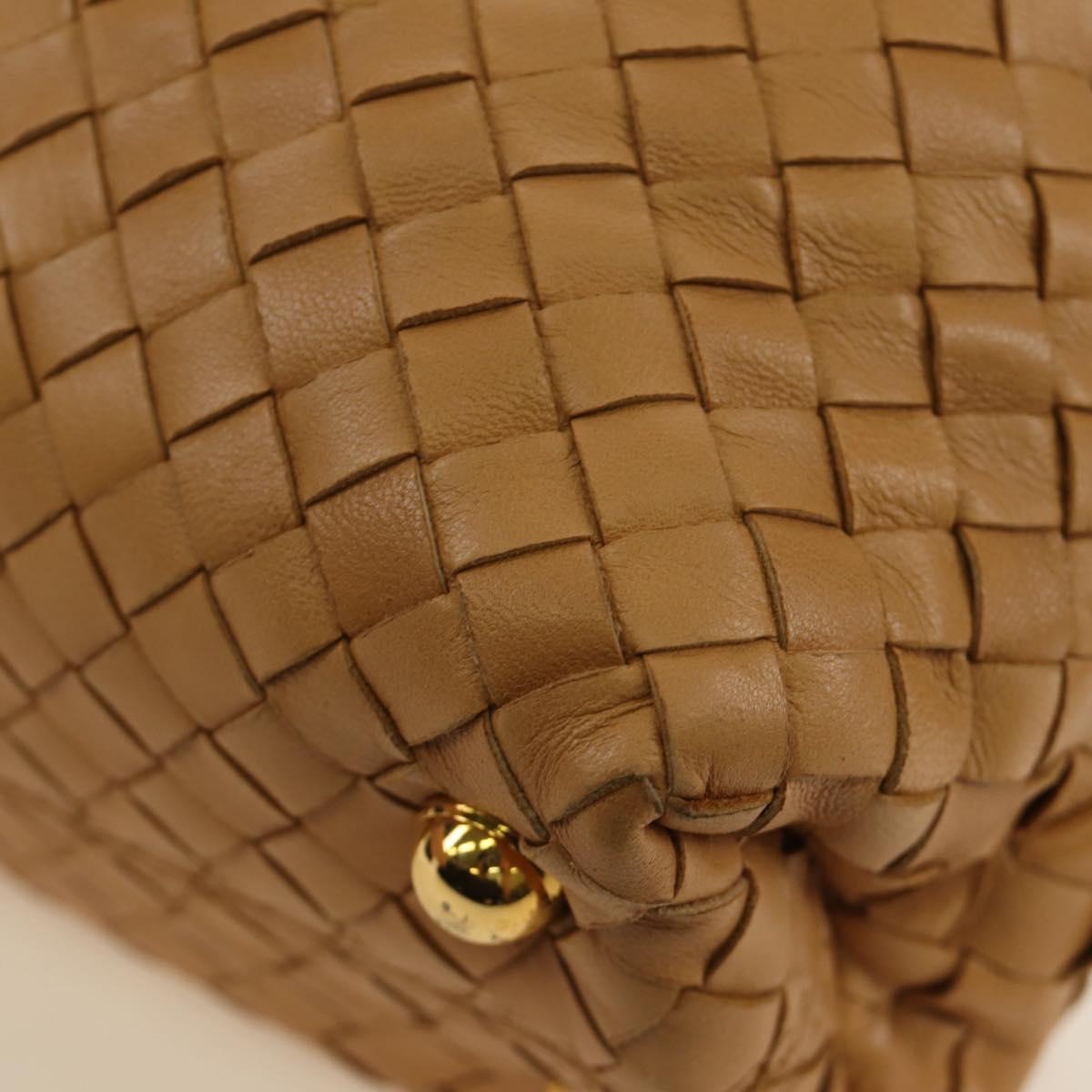 BOTTEGA VENETA INTRECCIATO Hand Bag Leather 2way Beige Gold Auth 184696V