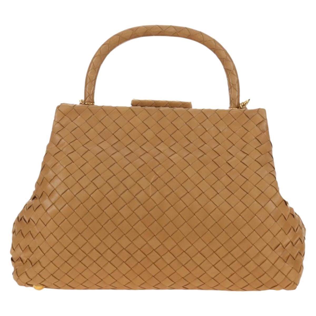BOTTEGA VENETA INTRECCIATO Hand Bag Leather 2way Beige Gold Auth 184696V