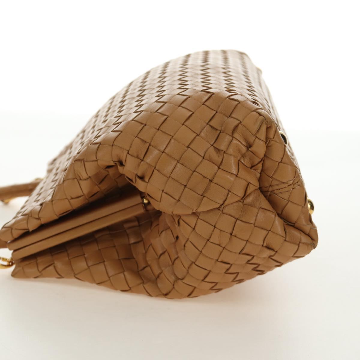 BOTTEGA VENETA INTRECCIATO Hand Bag Leather 2way Beige Gold Auth 184696V