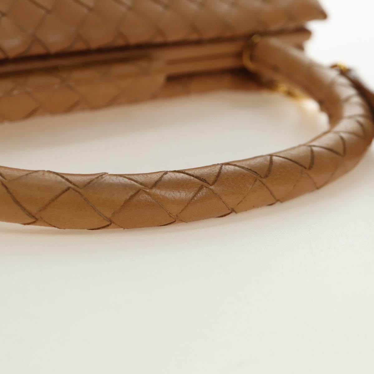 BOTTEGA VENETA INTRECCIATO Hand Bag Leather 2way Beige Gold Auth 184696V