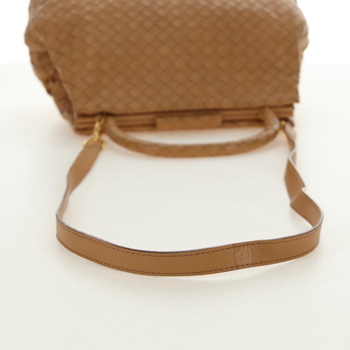 BOTTEGA VENETA INTRECCIATO Hand Bag Leather 2way Beige Gold Auth 184696V