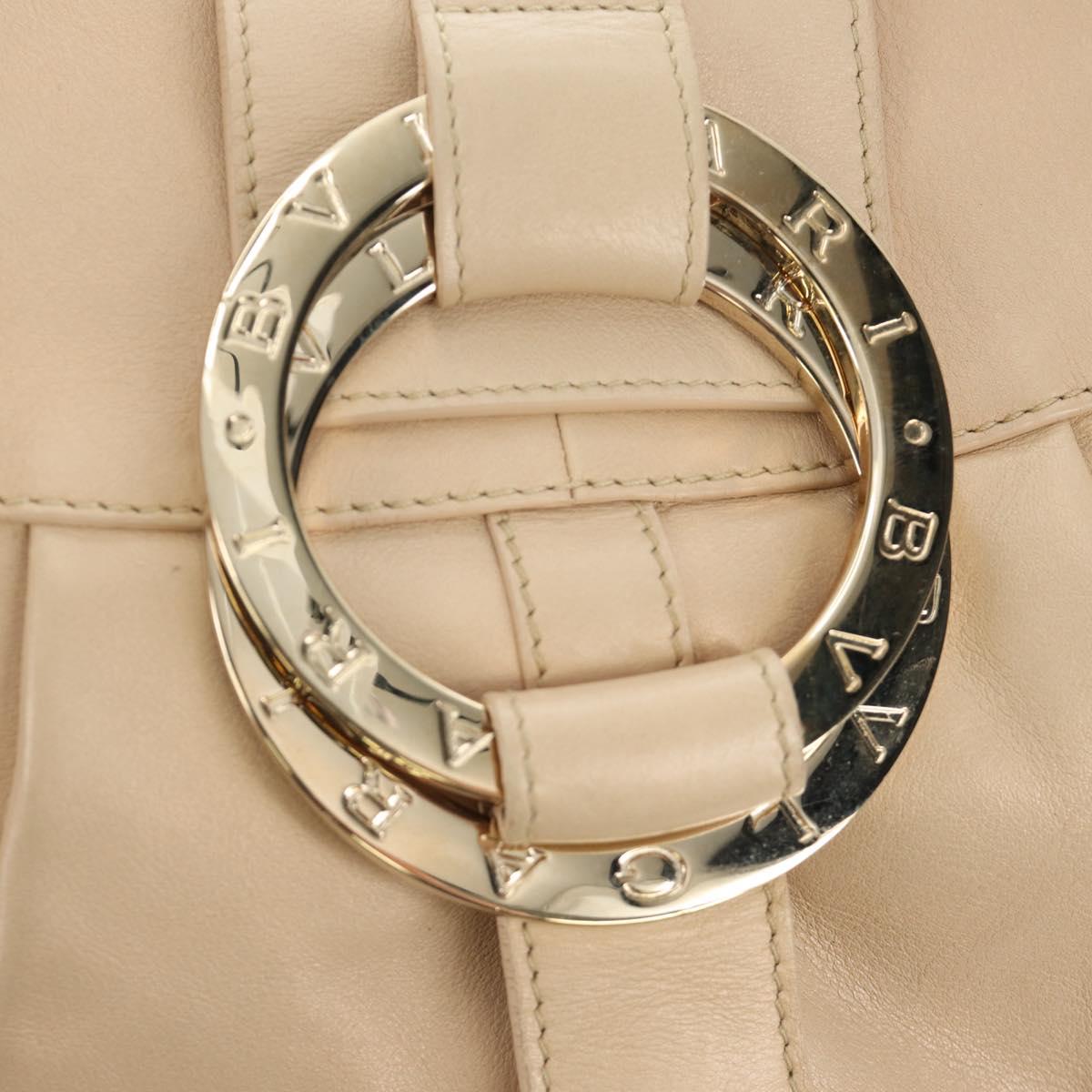 BVLGARI Chandra Hand Bag Leather 2way Beige Gold Auth 184697A