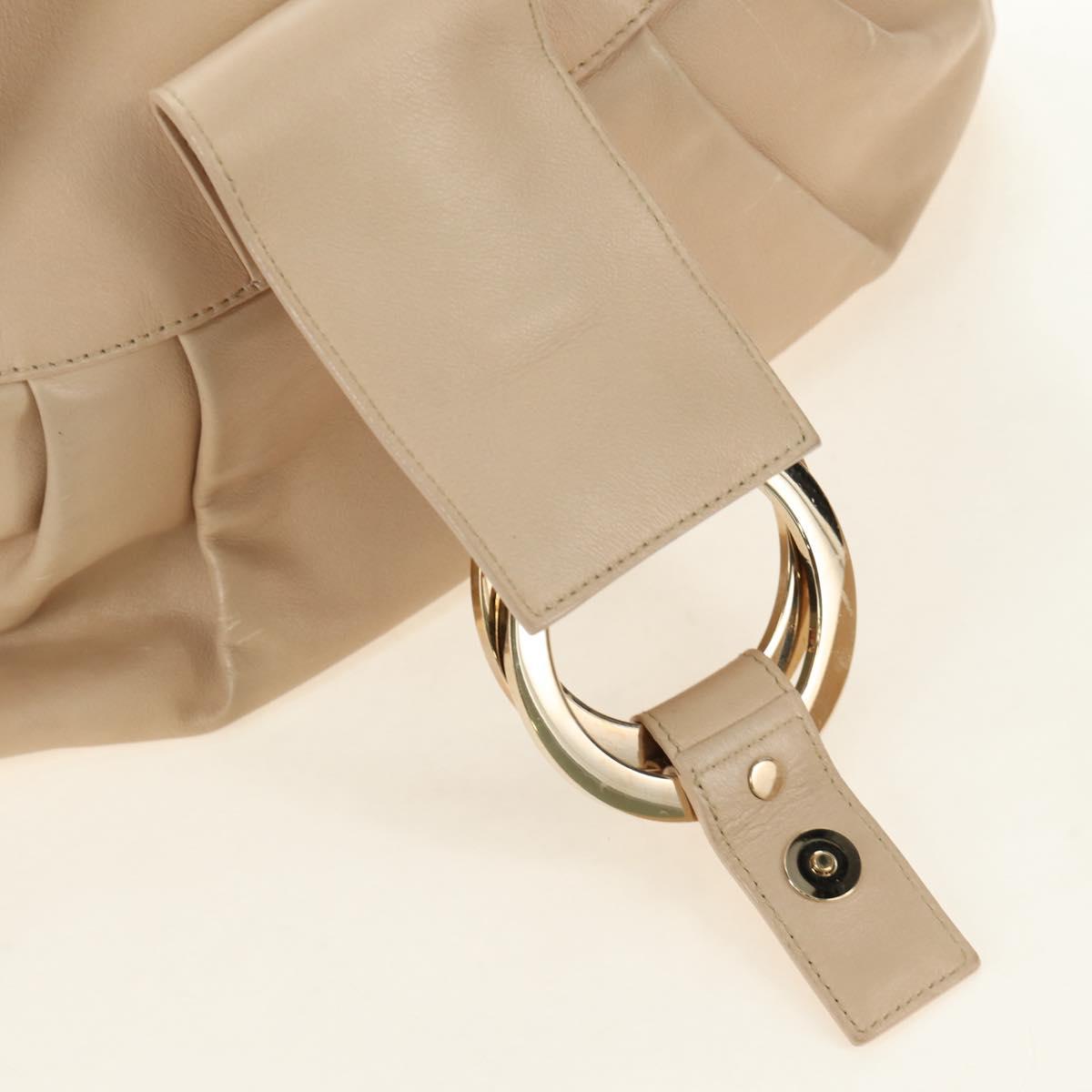 BVLGARI Chandra Hand Bag Leather 2way Beige Gold Auth 184697A