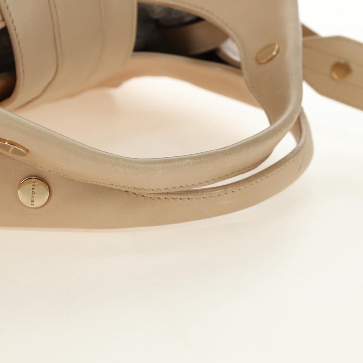 BVLGARI Chandra Hand Bag Leather 2way Beige Gold Auth 184697A