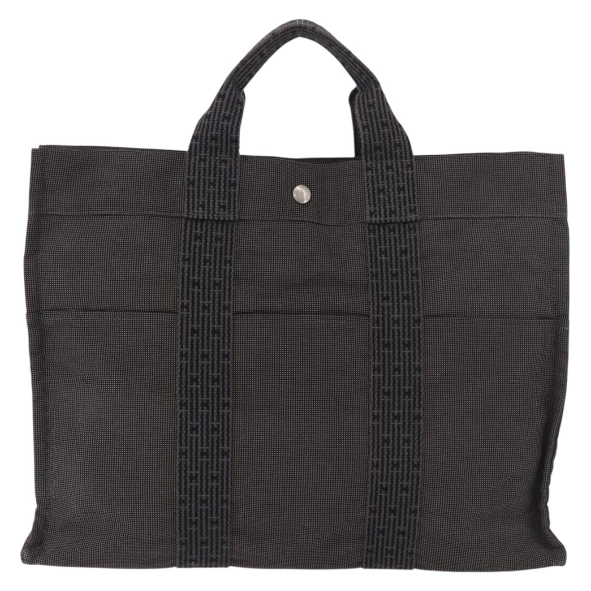 HERMES Her Line MM Hand Bag Canvas Gray Silver Auth 184699