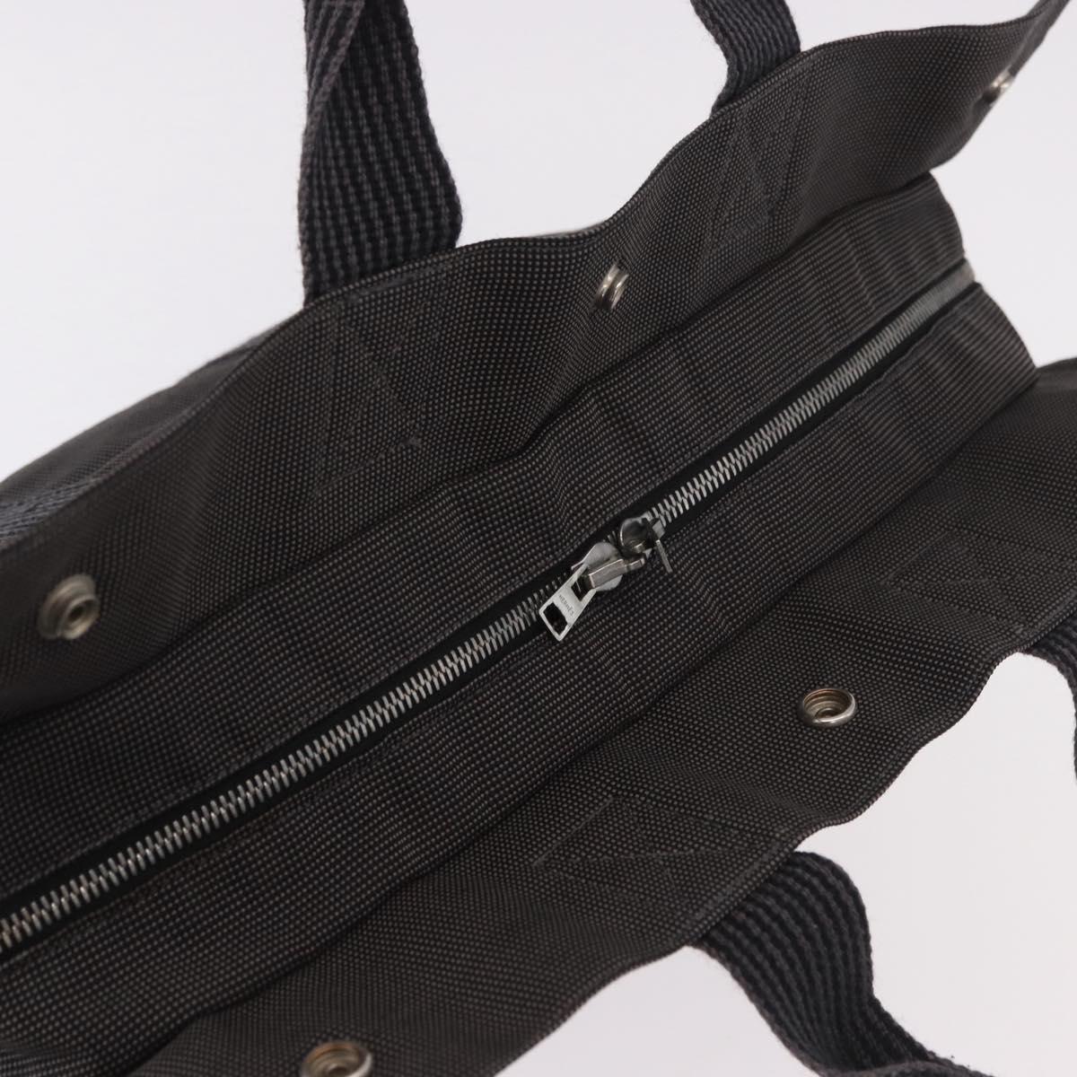 HERMES Her Line MM Hand Bag Canvas Gray Silver Auth 184699