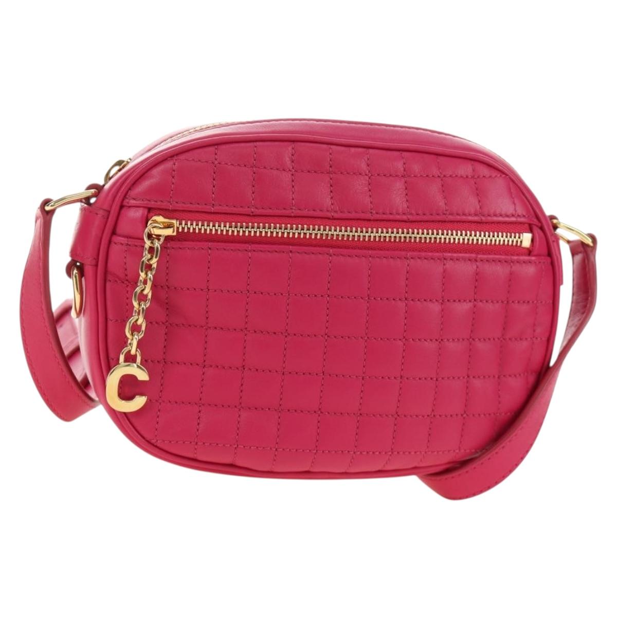 CELINE Shoulder Bag Leather Pink Gold Auth 184700V