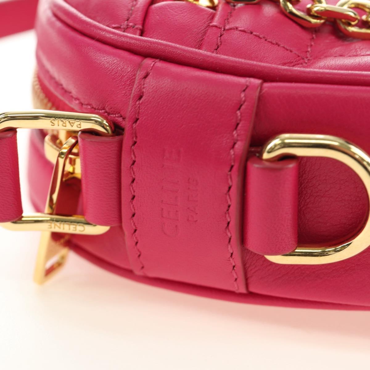 CELINE Shoulder Bag Leather Pink Gold Auth 184700V