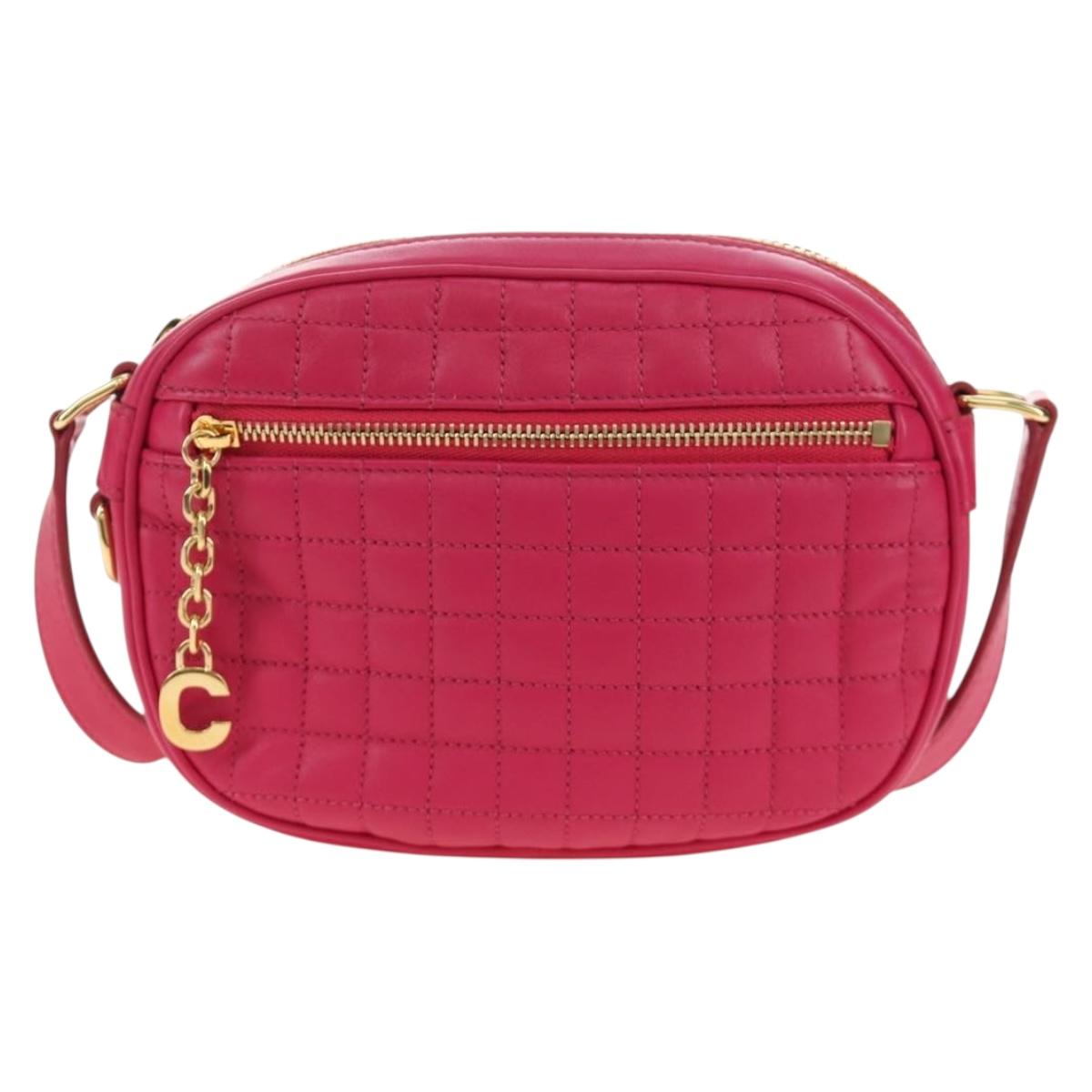 CELINE Shoulder Bag Leather Pink Gold Auth 184700V