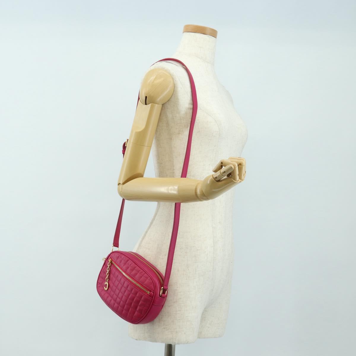 CELINE Shoulder Bag Leather Pink Gold Auth 184700V