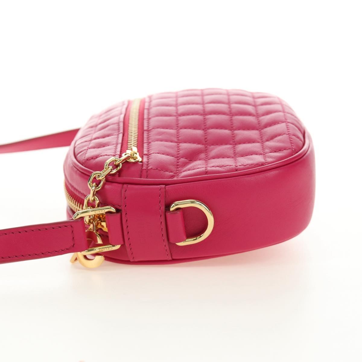 CELINE Shoulder Bag Leather Pink Gold Auth 184700V