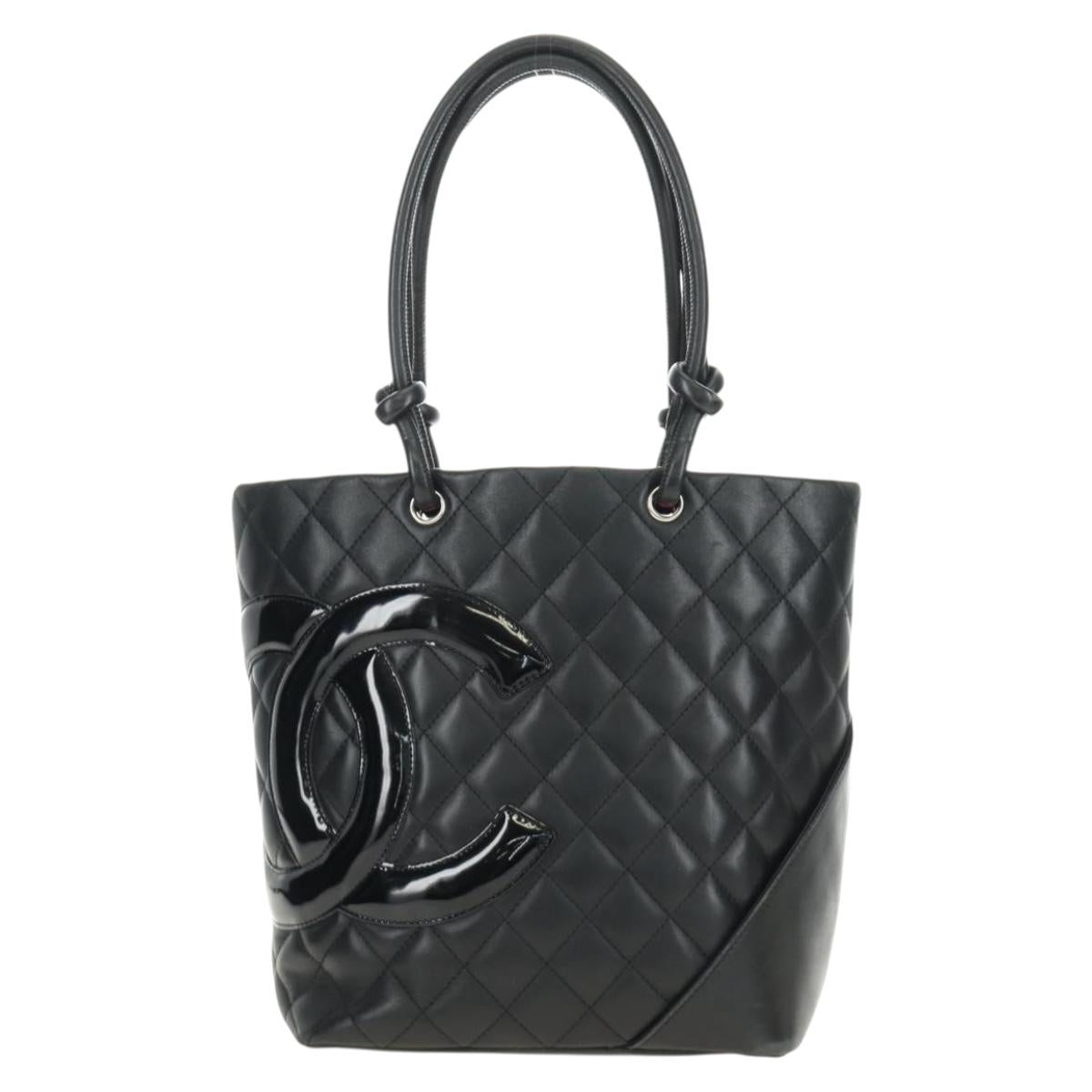 CHANEL Cambon Line Tote Bag Leather Black Silver CC Auth 184706SAV